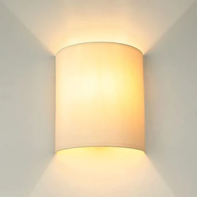 Imagen de aplique blanco crema, pantalla de tela, E27, H:23 cm, luz arriba abajo, poco deslumbramiento, acogedor, salón, dormitorio