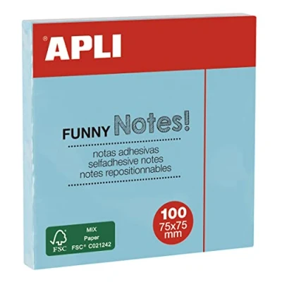 Imagen de APLI 19085 Notas adhesivas FUNNY 75 x mm Bloc de 100 hojas color AZUL pastel