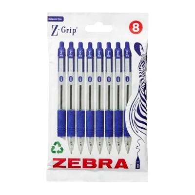 Imagen de Zebra Pen Z Grip bolígrafos azules con clip de bolsillo, 8 unidades, retráctiles tinta azul, fiables Biro para uso diario, paquete unidades