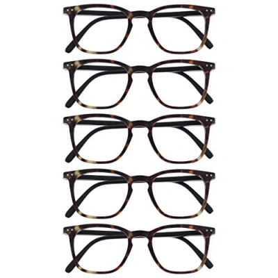 Imagen de OPULIZE Bex Gafas de Lectura Pack 5 Montura Diseño Cuadrada Grande Marrón Carey Mate Lentes Resistentes a Arañazos Bisagras Muelle Unisex Hombre RRRRR64 2 +3.50