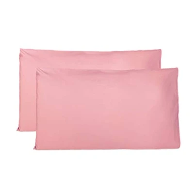 Imagen de Par de Fundas Almohada 100% Puro algodón 40x80 cm, Juego 2 Camas Cojines Telas, Cierre Bolsas, Color sólido, tamaño estándar con Rosa