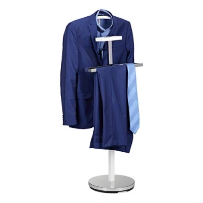 Imagen de Relaxdays Galán de Noche, Perchero Pie, Organizador Ropa, Metal y Madera, 112 x 47 30 cm, Blanco Plateado, Tablero Fibras