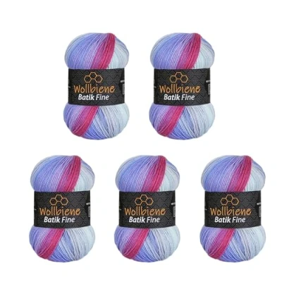 Imagen de Wollbiene Batik Fine 5 ovillos de 100 g lana con degradado multicolor, 500 gramos, multicolor (2000 morado morado)