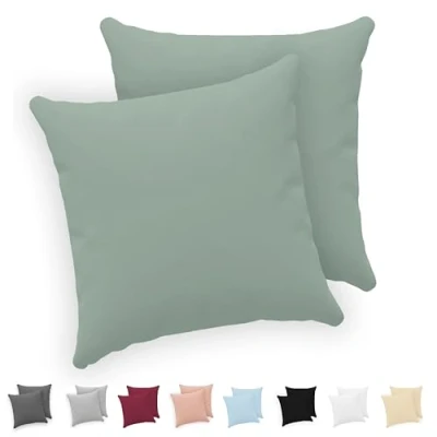 Imagen de Twinzen® Funda Almohada 40x40 (Juego de 2) Verde 100% Algodon Jersey Cojin para Cama Protector con Cremallera