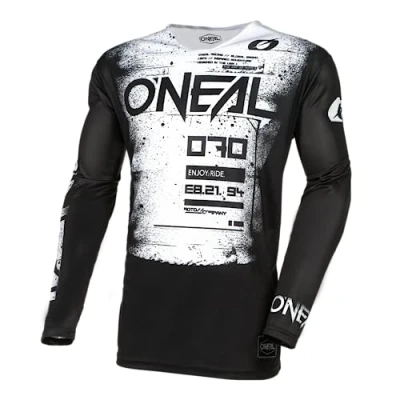 Imagen de O&#039;Neal Camiseta Motocross Manga Larga MX MTB Mountain Bike Material Ligero, Corte Ergonómico Slim Fit para un Ajuste Mayhem Jersey Scarz V.24 Adulto Negro Blanco Talla L