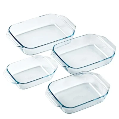 Imagen de Pyrex Juego de 4 platos para horno Rectangulares Asas anchas Tamaño familiar Vidrio borosilicato Resistencia extrema Fabricado en Francia