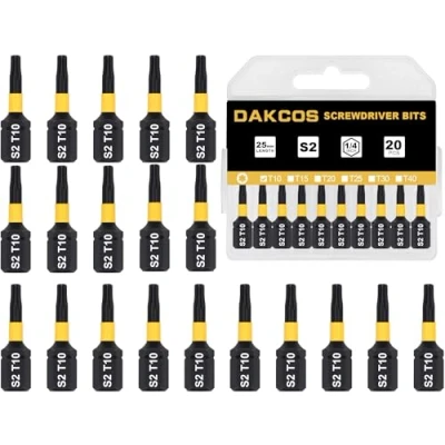 Imagen de DAKCOS T10 Bit, Torx Bit T10, surtido de puntas S2, vástago hexagonal 1/4&quot; (longitud: 25 mm, 20 unidades)