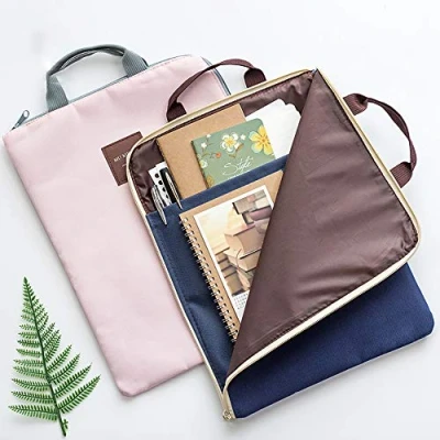 Imagen de Carpetas de archivos A4 multifuncionales portátiles lona para documentos, cartera resistente al agua, con cremallera, organizador archivos, bolsa almacenamiento asa