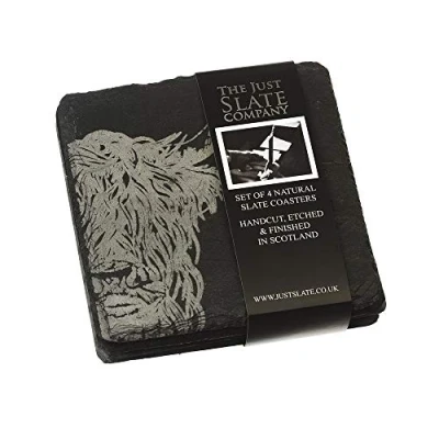 Imagen de The Just Slate Company JS/C/S4/HC Posavasos de Vaca Las Tierras Altas (4 Unidades), Pizarra, Negro