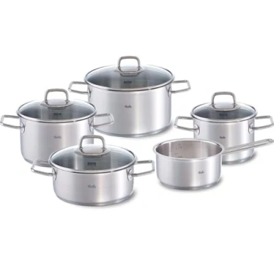 Imagen de Fissler Viseo Juego de ollas acero inoxidable, 5 piezas, 3 y 1 cacerola con tapa cristal, cazo sin tapa, aptas para todo tipo placas, inducción