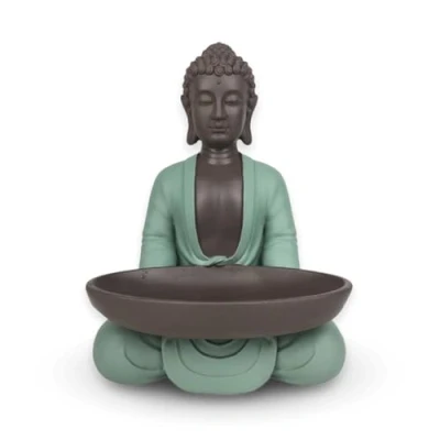 Imagen de Estatuilla vacía de Bolsillo Boudha Decoración Zen y Feng Shui para Crear un Ambiente Relajante Espiritual Idea Regalo la Suerte Altura: 20 cm Color: Verde marrón Zen&#039;Light