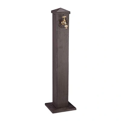 Imagen de Relaxdays Fuente Jardín de Pie, Diseño Antiguo, con Grifo, Toma 3/4, Columna Redonda, Aluminio, 1 Ud., 91 cm, Marrón
