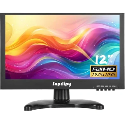 Imagen de Suprlipy Mini monitor HDMI pequeño de 12 pulgadas 1920 x 1080 16:9 IPS carcasa metal pantalla LCD compatible con entrada HDMI/VGA/AV/BNC Altavoces incorporados para PC CCTV cámara seguridad