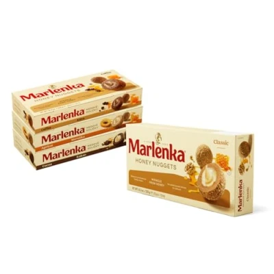 Imagen de Marlenka Bolas de Miel 3 + 1 Pack Mix Deliciosas Pepitas Hojaldre con 4 x 10 235g Dulces a Granel sabor similar la Tarta