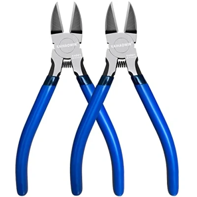 Imagen de KAIHAOWIN Cortaalambres, 2 piezas 15,2 cm cortaalambres laterales, tijeras para alambre, a ras, manualidades pequeños joyería, azul con mango negro