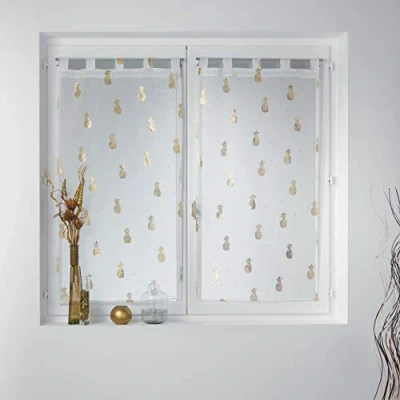 Imagen de Douceur d&#039;Intérieur par Recto con pasadores de 2 x 60 160 cm, Vela Arena Estampada Metal Samba Blanco/Oro