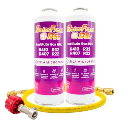 Imagen de Gas Refrigerante Ralerfresh RS Sustituto de R410, R32, R407 y R22 Recarga Organico para Aire Acondicionado Split Ecologico Eficiente Rapida (Botella + Manguera)