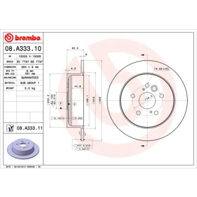 Imagen de BREMBO COATED DISC LINE 08.A333.11 Disco de freno 303 9 5 macizo revestido TOYOTA: RAV4 II SUV