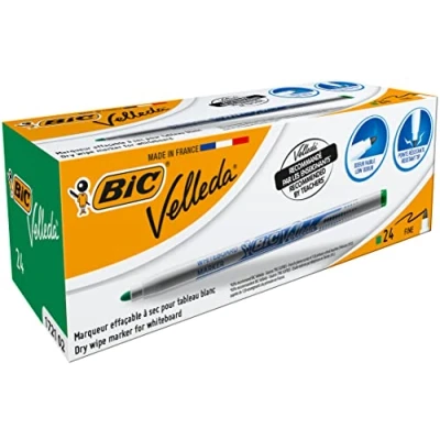 Imagen de BIC Velleda 1721 Rotuladores de Punta Cónica Fina para Pizarra Borrado en Seco Clase y Hogar Verde, Caja 24