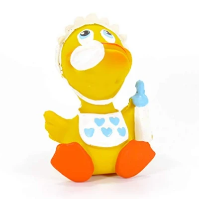 Imagen de Lanco Juguete para Bebés, Patito de baño, Bebé con Biberón, 100% Caucho Natural, Hecho a Mano
