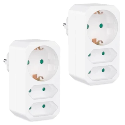 Imagen de benon Juego de 2 Enchufe múltiple Blanco Adaptador con bloqueo seguridad para niños doble 3680W Toma corriente triple Euro y 1 Schuko