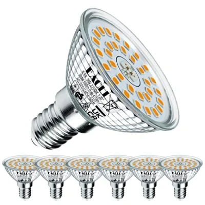 Imagen de EACLL Bombillas LED E14 Blanco Cálido 5W Reemplaza60W Halógena, Pack de 6, Focos Sin Parpadeo AC 230V, 2700K 560 Lúmenes 120 Spotlight, Lámpara Reflectora más Corta no Regulable