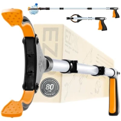 Imagen de EZPIK® Pinzas Recoger Basura 80 cm Extensibles para Personas Mayores Palo con Imán Telescópico Minusválidos y Ancianos Pinza Recoge Objetos Fruta [Color Plateado, Pack 2]