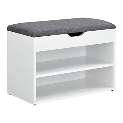 Imagen de Banco de Zapatos Gentofte 46 x 60 30 cm Aglomerado para 4 Pares con Cojín Asiento Compartimento Almacenamiento en Blanco y Gris