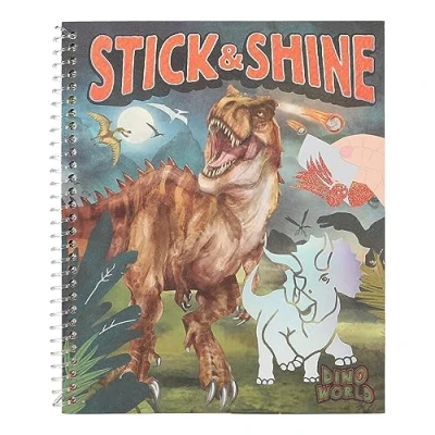 Imagen de Depesche 12473 Mundo Dino Libro para Colorear Stick &amp; Shine, 24 páginas con fantásticos Motivos de Dinosaurios, y diseñar