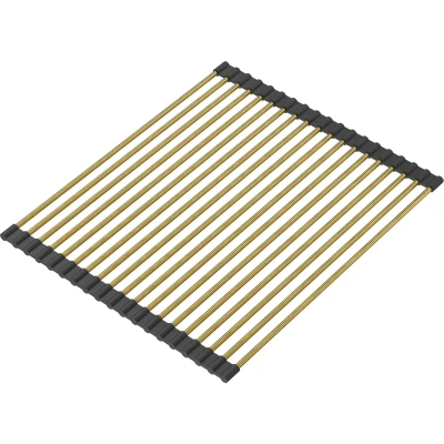 Imagen de QUADRON alfombrilla para fregadero de silicona y acero tamaño 43 x 32 cm color: Pvd oro multifuncional resistente a la temperatura QMAT cocina protectora