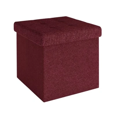 Imagen de INTIRILIFE Taburete Pleglable 30x30x30 cm en Rojo Cereza Asiento almacenaje con Tapa de Tela Forma Cubo Reposapiés Caja Almacenamiento Cofre