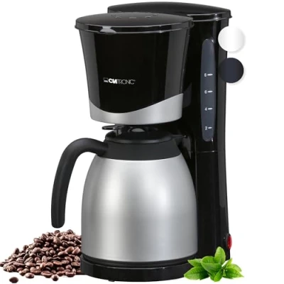 Imagen de Clatronic Cafetera para 8 10 tazas de café filtro, con jarra térmica, sistema antigoteo y desconexión automática, filtro extraíble, indicador nivel agua aproximativo 1 litro, KA 3327 negro