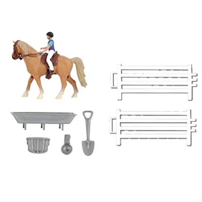 Imagen de Van Manen Kids Globe Horses 640073 Juego de Mesa para Caballos (pequeño, Juguetes), con 1 Caballo, Jinete, Valla pastos y Accesorios