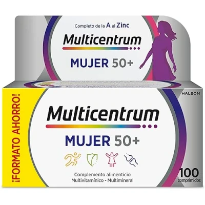 Imagen de Multicentrum Mujer 50+ Complemento Alimenticio Multivitamínico y Multimineral Para Mujeres 50+, Postmenopausia, Con Calcio, Vitamina C B, Sin Gluten, 100 Comprimidos