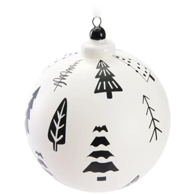 Imagen de BRUBAKER Adorno de Navidad Premium Blanco Árboles Árbol 10 cm Mate y Pintado a Mano Cristal con Tapa Porcelana