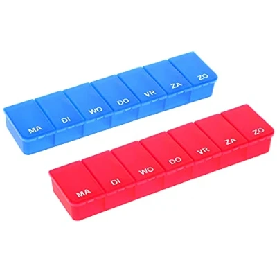 Imagen de COM FOUR® dispensador de medicamentos 2X en HOLANDÉS caja para 7 días 1 compartimento cada uno pastillero semanal almacenamiento [DUTCH]