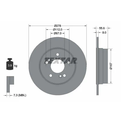 Imagen de TEXTAR PRO 92032703 Disco de freno 278 9 05/07 112 macizo revestido sin perno sujeción rueda, buje rueda MERCEDES BENZ: Clase C Berlina