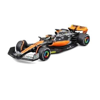 Imagen de Bburago F1 McLaren MCL60 British 2023 Oscar Piastri 81 con escaparate y piloto Miniatura Modelo Coche Regalo aleación a presión ABS Coleccionable Escala 1:43