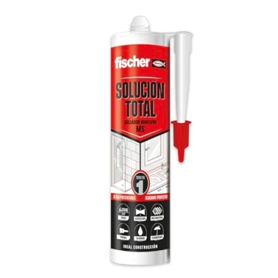 Imagen de fischer 570951 Solución Total Cristal, Sellador Adhesivo MS, pega, sella y repara, en interiores exteriores, resistente al agua Polímero MS 290 ml