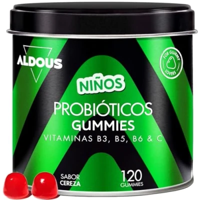 Imagen de Probióticos gominolas Niños 120 Gummies sabor natural Cereza Flora intestinal, Gases e Hinchazón Bifidobacterium, Lactobacillus, Vitamina C, B3, B5, B6 Para los amantes de las