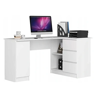 Imagen de Escritorio esquinero blanco, 3 cajones a la derecha y 4 estantes, mucho espacio para extenderse. Perfecto habitaciones juveniles, oficinas estudios