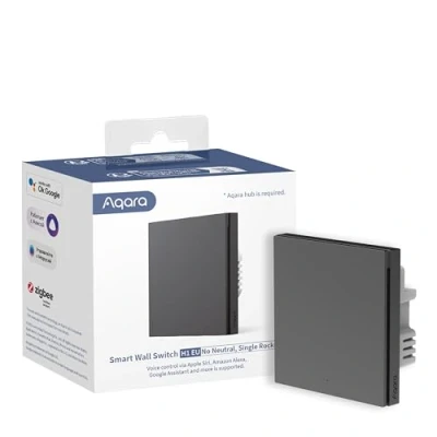 Imagen de AQARA Interruptor Inteligente de Pared H1 EU (Sin neutro, Pulsador simple), Requiere HUB, Zigbee 3.0, Mando a Distancia, Compatible con Alexa, HomeKit, Google Assistant e IFTTT, Gris