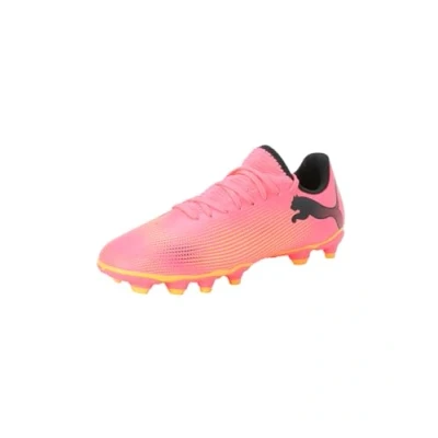 Imagen de Puma Future 7 PLAY FG/AG JR Unisex Botas de fútbol con tacos para niños, Talla: 28, Sunset glow/black/sun stream Zapatos