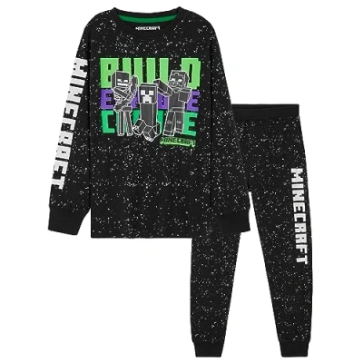 Imagen de Minecraft Pijamas para Niños Conjunto de Pantalones y Camiseta Larga, Chico Invierno Regalo (Negro,11 12 años)