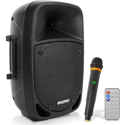 Imagen de PYLE Sistema de Altavoces, PA, 800W, Bluetooth, Portatil, Recargable, Interiores, Exteriores, Subwoofer 8, Lector MP3/USB/SD, Micrófono, inalambrico, Radio USB/SD, Color Negro