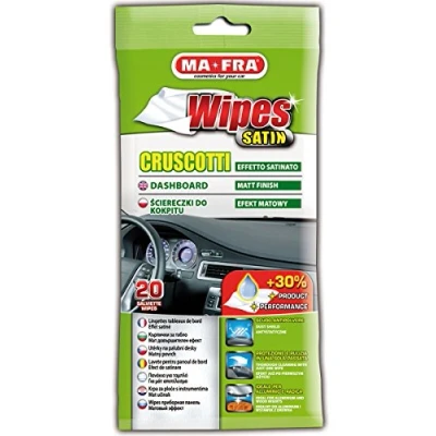 Imagen de Mafra, Wipes Satin, Toallitas Desechables para el Efecto Satinado Original en Plásticos y Salpicaderos Desteñidos, Ideales Revivir, Limpiar Proteger Incluso Aluminio Briar, Paquete de 20