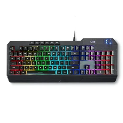 Imagen de DR1TECH [Amazon Exclusive] Wasp teclado Gaming RGB para PC Retroiluminado Y Ergonómico 104 Teclas con 26 Key Anti Ghosting USB Cable + Knob Multimedial, ingles