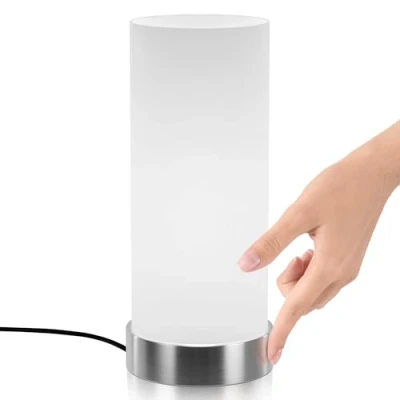 Imagen de Jago® Lámpara Mesita Noche con Sensor Táctil, E14, Máx. 40 W o LED, 3 Niveles de Brillo, Diseño Cilíndrico Luz Lectura, Escritorio, Mesa, Mesilla, Salón, Bedside Lamp, Iluminación