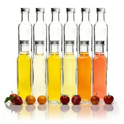 Imagen de gouveo Juego de 12 botellas Maraska 250 ml con tapón rosca plateado Botella cristal vacía para llenar y regalar auténtica licor, vinagre, aceite (MFET250S)
