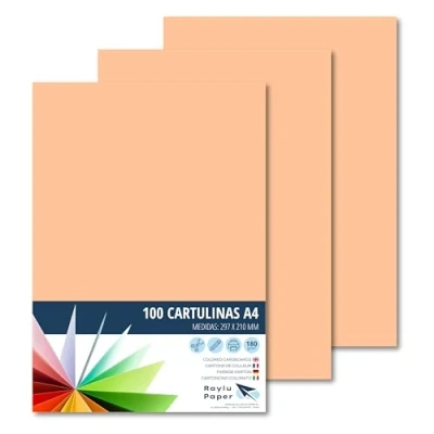 Imagen de Raylu Paper® Cartulinas A4 100 unidades de color carne, 180gr 210 x 297 mm, Ideal para encuadernación, trabajos oficina, dibujo, manualidades. aptas uso escolar.(Carne)